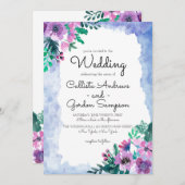 Invitation Mariage d'aquarelle bleu violet (Devant / Derrière)