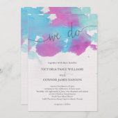 Invitation Mariage d'aquarelle bleu violet des rêves vifs (Devant / Derrière)