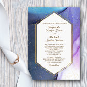 Invitation Mariage d'aquarelle bleu violet or Confetti