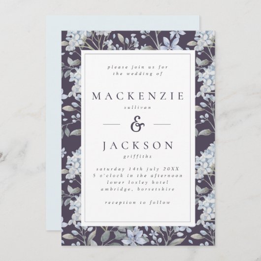 Invitation Mariage d'aquarelle Blue & Navy (Devant / Derrière)