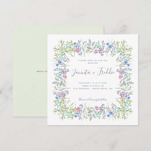 Invitation Mariage d'aquarelle boho fleurie moderne (Devant / Derrière)