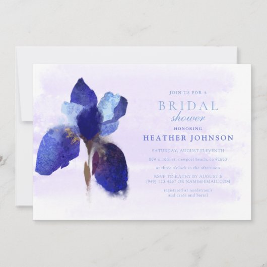 Invitation Mariage d'aquarelle botanique à fleur bleu chic Ir (Devant)