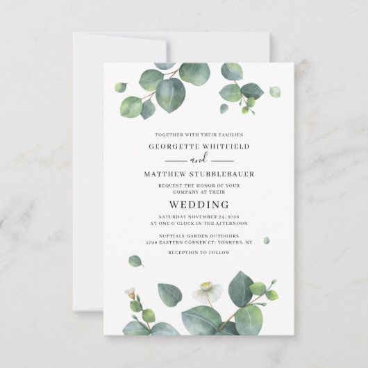 Invitation Mariage d'aquarelle botanique d'Eucalyptus (Devant)