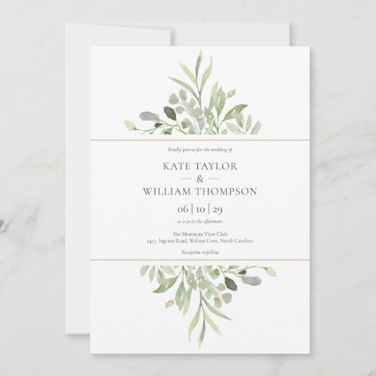 Invitation Mariage d'aquarelle Botanique Eucalyptus Greenery (Devant)