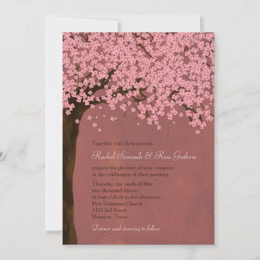 Invitation Mariage d'aquarelle Cherry Blossom / Sakura (Dusk) (Devant)