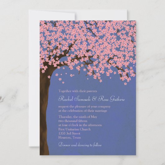 Invitation Mariage d'aquarelle Cherry Blossom / Sakura (Nuit) (Devant)