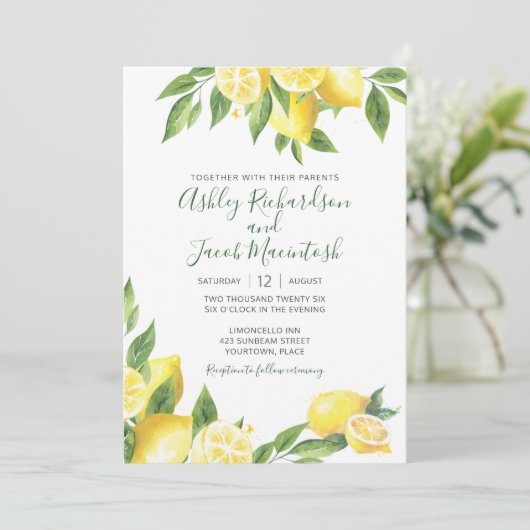 Invitation Mariage d'aquarelle citron (Debout devant)