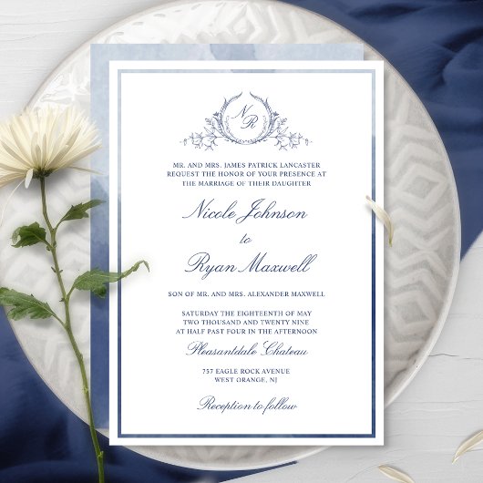 Invitation Mariage d'aquarelle classique de la marine