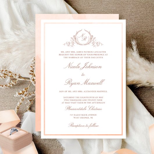 Invitation Mariage d'aquarelle classique de monogramme