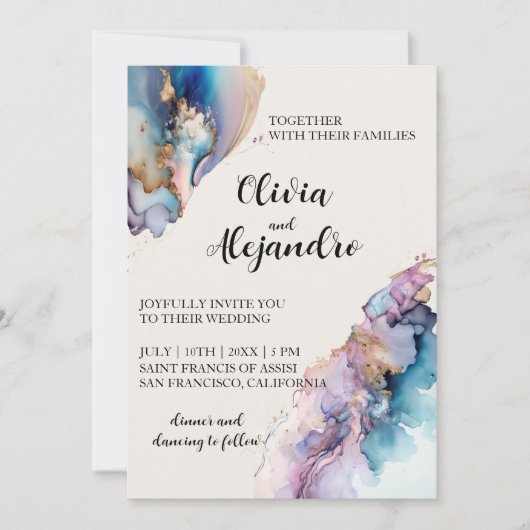 Invitation Mariage d'aquarelle cosmique (Devant)