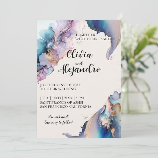 Invitation Mariage d'aquarelle cosmique (Debout devant)