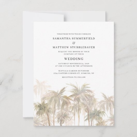 Invitation Mariage d'aquarelle côtière moderne Palm Trees (Devant)