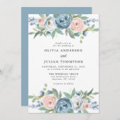 Invitation Mariage d'aquarelle couleur bleu et bleu roux Rose (Devant / Derrière)