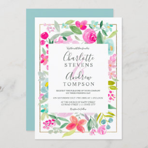 Invitation Mariage d'aquarelle couleur bleu rose