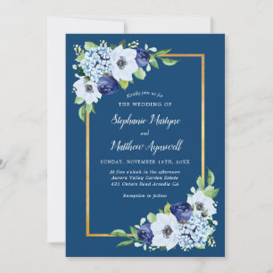 Invitation Mariage d'aquarelle couleur or bleu marine