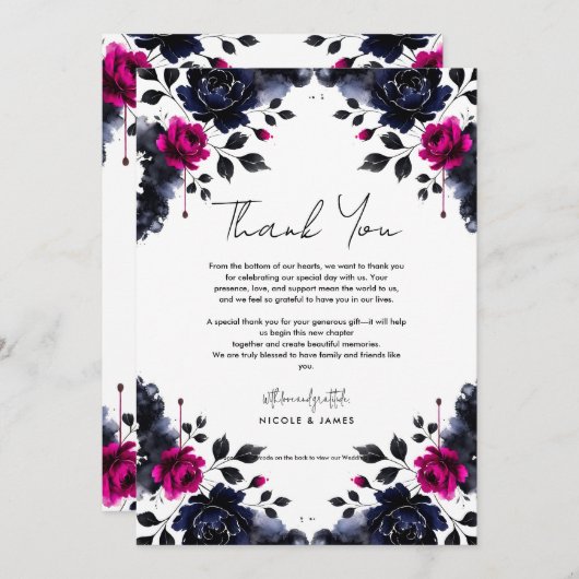 Invitation Mariage d'aquarelle couleur rose et bleu épais (Devant / Derrière)