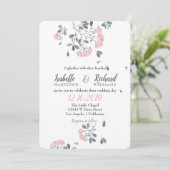 Invitation Mariage d'aquarelle couleur rose gris chic de prin (Debout devant)
