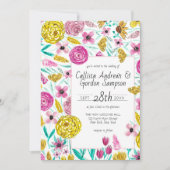 Invitation Mariage d'aquarelle couleur rose-jaune (Devant)
