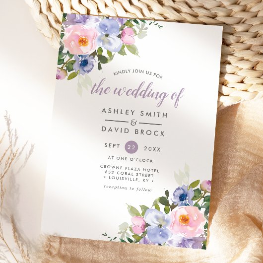 Invitation Mariage d'aquarelle couleur rose violet