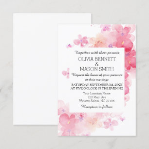 Invitation Mariage d'aquarelle couleur rouge et rose