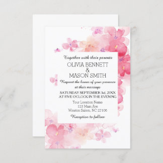 Invitation Mariage d'aquarelle couleur rouge et rose