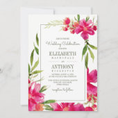 Invitation Mariage d'aquarelle couleur verte Fuchsia (Devant)