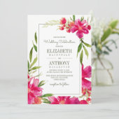 Invitation Mariage d'aquarelle couleur verte Fuchsia (Debout devant)