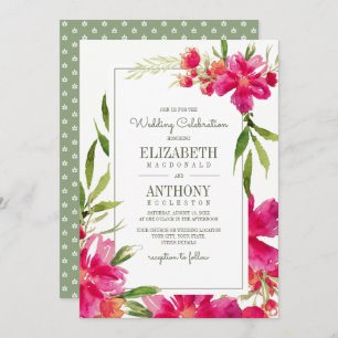 Invitation Mariage d'aquarelle couleur verte Fuchsia