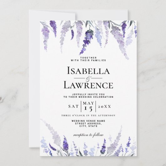 Invitation Mariage d'aquarelle couleur violet duvet (Devant)