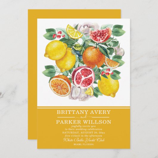 Invitation Mariage d'aquarelle d'agrumes botaniques (Devant / Derrière)
