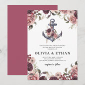 Invitation Mariage d'aquarelle d'Ancre florale marine (Devant / Derrière)