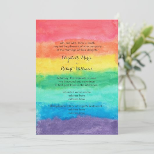 Invitation Mariage d'aquarelle d'arc-en-ciel (Debout devant)