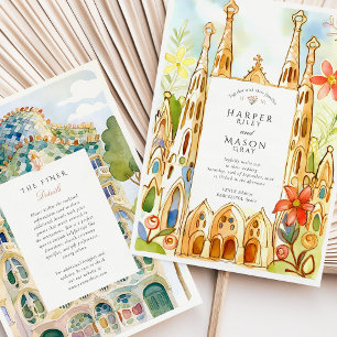 Invitation Mariage d'aquarelle de Barcelone Gaudí