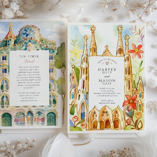 Invitation Mariage d'aquarelle de Barcelone Gaudí