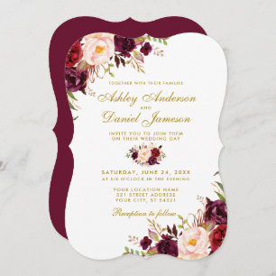 Invitation Mariage d'aquarelle de Bourgogne Floral