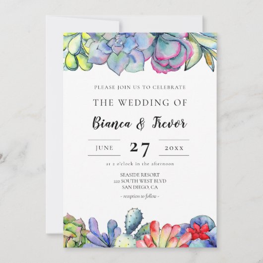 Invitation Mariage d'aquarelle de cactus succulent (Devant)