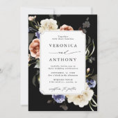 Invitation Mariage d'aquarelle de cadre de jardin Floral Noir (Devant)