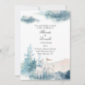 Invitation Mariage d'aquarelle de cerfs et d'arbres d'hiver (Devant)