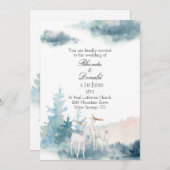 Invitation Mariage d'aquarelle de cerfs et d'arbres d'hiver (Devant / Derrière)