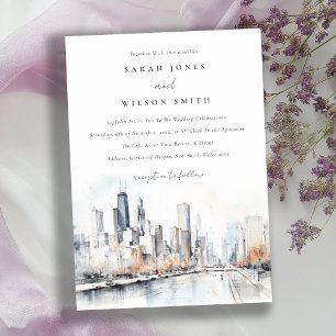 Invitation Mariage d'aquarelle de Chicago, Illinois City Scap