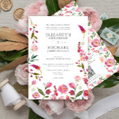 Invitation Mariage d'aquarelle de code QR rose classique