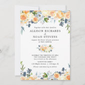 Invitation Mariage d'aquarelle de corail et de fleurs bleues (Devant)