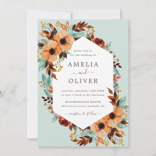 Invitation Mariage d'aquarelle de couleur verte rustique (Devant)