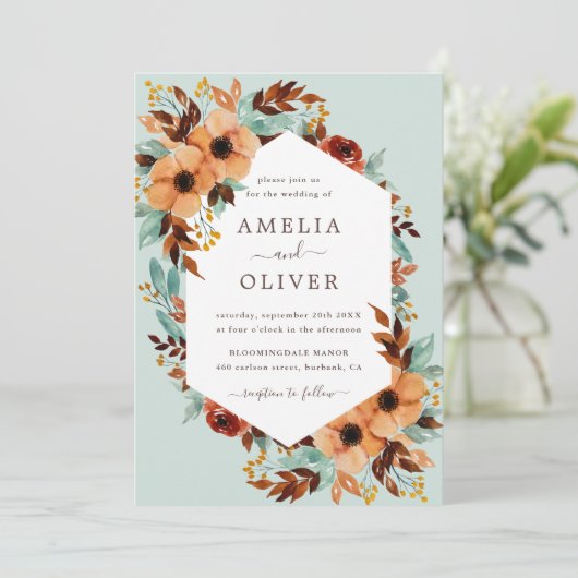 Invitation Mariage d'aquarelle de couleur verte rustique (Debout devant)