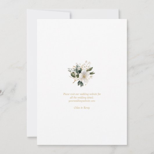 Invitation Mariage d'aquarelle de feuillage Floral Blanc & Or (Dos)