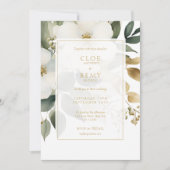 Invitation Mariage d'aquarelle de feuillage Floral Blanc & Or (Devant)