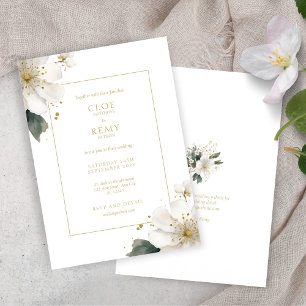 Invitation Mariage d'aquarelle de feuillage Floral Blanc & Or