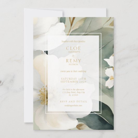 Invitation Mariage d'aquarelle de feuillage vert Sage dans (Devant)