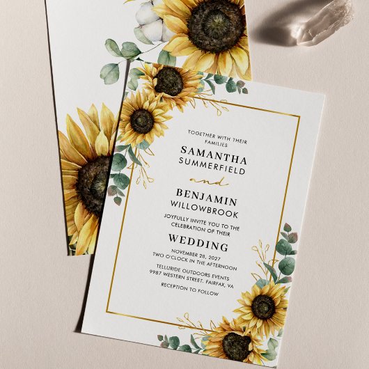 Invitation Mariage d'aquarelle de fleurs de tournesol Eucalyp