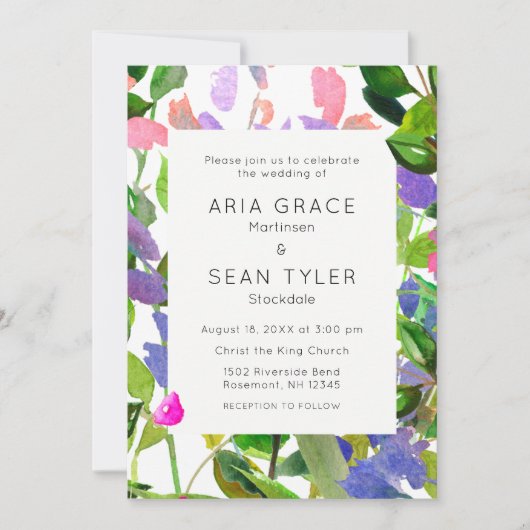 Invitation Mariage d'aquarelle de fleurs d'été (Devant)